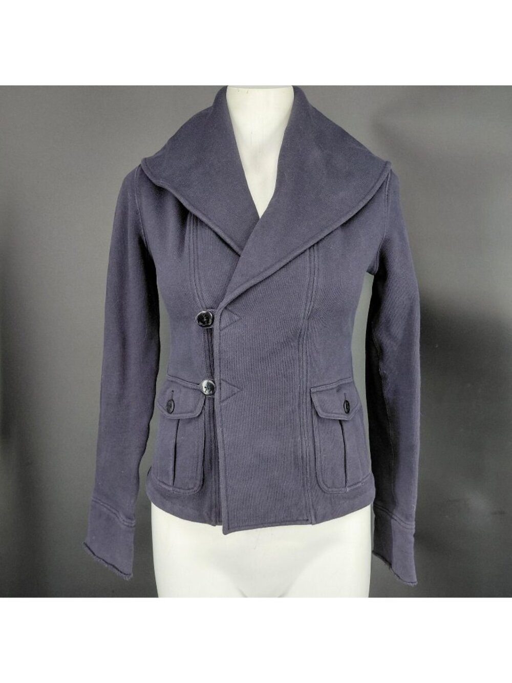 Ralph Lauren Rugby Jacket Pea Coat Womens XS Blue Knit Anchor Buttons Nautical